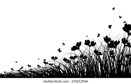 Meadow background with butterflies. All objects are separated. Vector illustration with transparency. Eps 10.