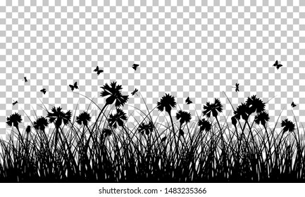 El Fondo De La Parcela Con Mariposas. Diseño de cuadrícula de transparencia. Ilustración vectorial.