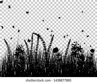 Meadow background with butterfly and flower. Vector illustration.