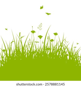 Meadow background, grass silhouette, vector meadow border