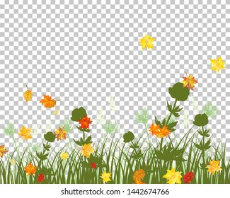 Wiese Hintergrund mit Ahornblättern. Alle Objekte sind getrennt. Vektorgrafik.