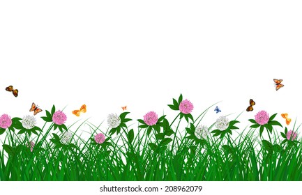 Meadow color background with butterflies and cornflowers. All objects are separated. Vector illustration. Eps 10 without transparency.