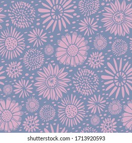 Meadow ditzy spring flowers vector repeat pattern. Pattern for fabric, backgrounds, wrapping, textile, wallpaper, apparel. Vector illustration