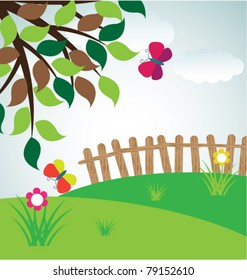 meadow with fence and tree