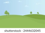 Meadow field with blue sky with clouds. Summer spring perfect natural landscape.