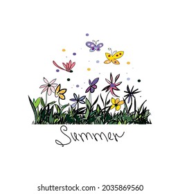 meadow, field, flowering meadow, vector illustration.