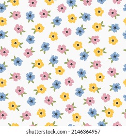 Meadow flower seamless pattern, colorful hand 
drawn vector digital paper background for fabric, textile, 
stationery, wallpaper.