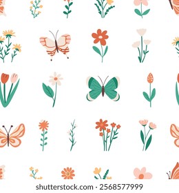 Meadow flowers seamless pattern, vector illustration flower summer field butterfly herbal kitchen towel romantic bud wildflower kitchen towel tablecloth dress for girls crib bumpers
