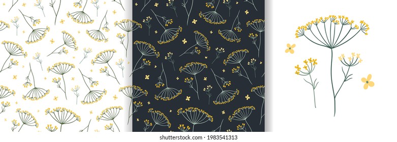 Meadow flowers seamless patterns set