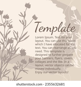Meadow flowers. Template with copy space. Vector background with texture in pastel colors. Modern design for social media post, card, cover, banner, invitation, poster, mobile apps.