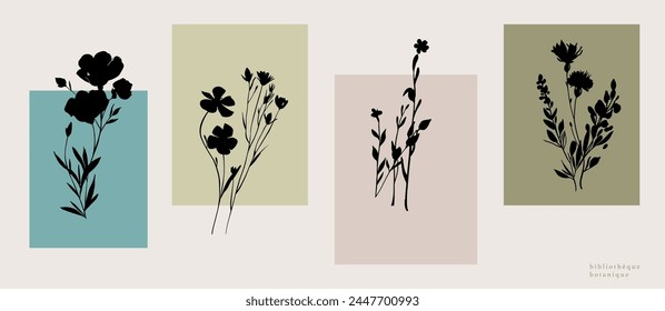 Meadow flowers vector illustration. Botanical header background. Delicate set of  floral prints with abstract flowers, modern botanicals. Soft pastel beige aesthetics art, posters, minimal artistic