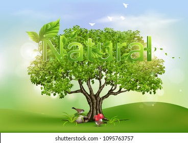 Meadow and forest, nature landscape, vector background