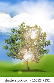 Meadow and forest, nature landscape, vector background