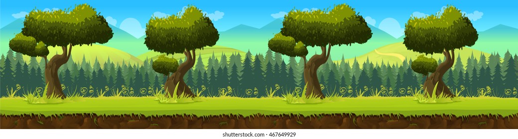 Weide und Wald, Naturlandschaft, Vektorhintergrund für Ihre Anwendung , Projekt
