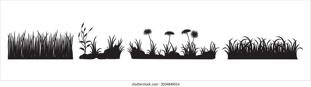 Meadow gerbera flower vector set. Green grass daisy flower vector silhouette. Grass land vector illustration.
