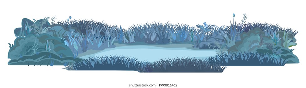 La sombra de los prados por la noche. Espesor oscuro en la noche. Área de hierba. Un paisaje hermoso y elegante. Aislado sobre fondo blanco. Estilo plano. Diseño de caricaturas. Vector