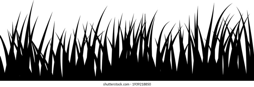 Meadow Grass Seamless Background. Cute Clean And Smooth Meadow Grass Border Design in Black Colors. All Object Are Separated. Vector Illustration. 