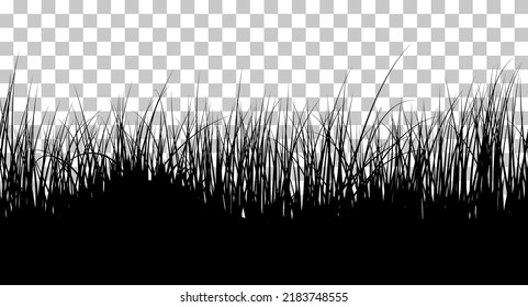 Meadow Grass Seamless Background. Cute Clean And Smooth Meadow Grass Border Design In Black Colors. All Object Are Separated. Vector Illustration. 