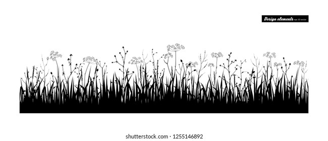 Meadow grass. Set of elements for design. Vector set isolated on white.