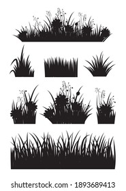 Meadow grass silhouette set. Isolated flat summer plant field icons. Lawn nature border design background vector illustration