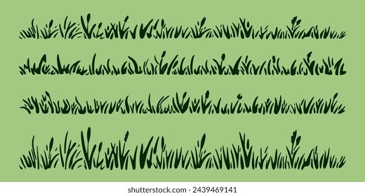 Meadow grass silhouette set. Isolated flat summer plant field icons. Lawn nature border design background illustration