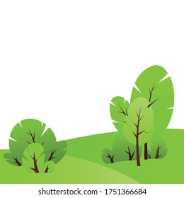 La pradera con árboles verdes aislados en blanco. Ilustración vectorial.