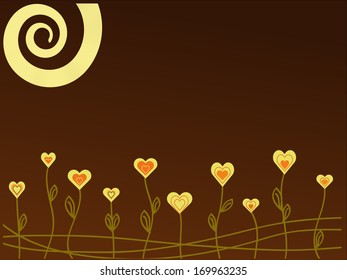 meadow of hearts on brown background