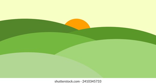 meadow hill landscape simple with the sunrise. Vector illustration background.
