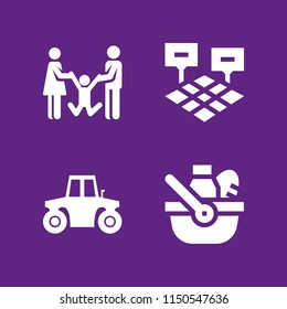 meadow icon. 4 meadow set with child, field, tractor and picnic vector icons for web and mobile app