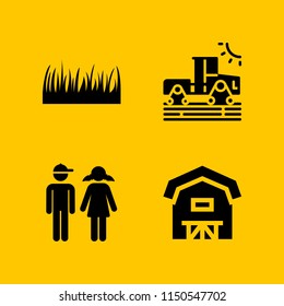 meadow icon. 4 meadow set with tractor, child, farm and grass leaves silhouette vector icons for web and mobile app