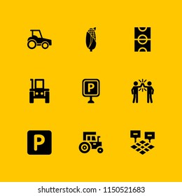 meadow icon. 9 meadow set with field, tractor side view, corn and park vector icons for web and mobile app