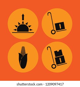 meadow icon. meadow vector icons set sunrise, corn and handcart