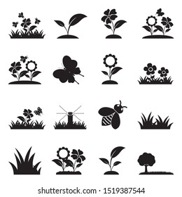 Meadow Icons. Black Flat Design. Vector Illustration.