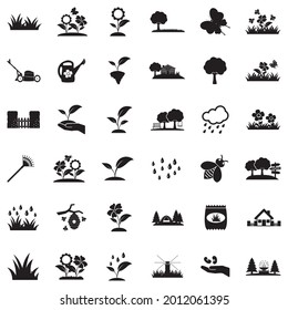 Meadow Icons. Black Flat Design. Vector Illustration.