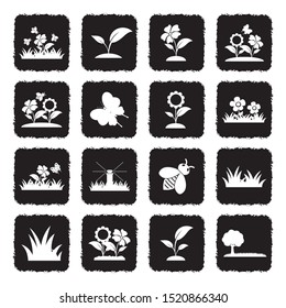 Meadow Icons. Grunge Black Flat Design. Vector Illustration.