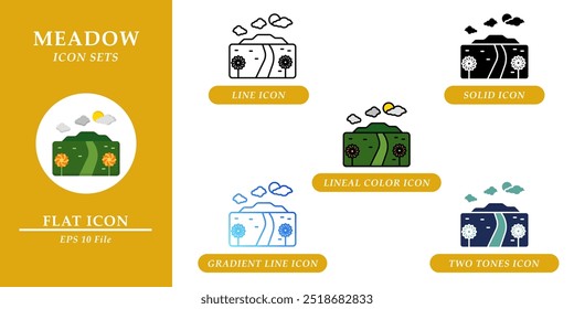 Meadow icons sets. Nature environment concept. Various style icons on isolated background for web design, symbol, sign, presentation, and infographics. EPS 10. 