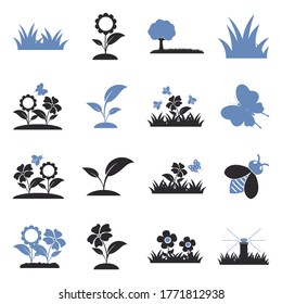 Meadow Icons. Two Tone Flat Design. Vector Illustration.