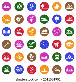 Meadow Icons. White Flat Collection In Circle. Vector Illustration.