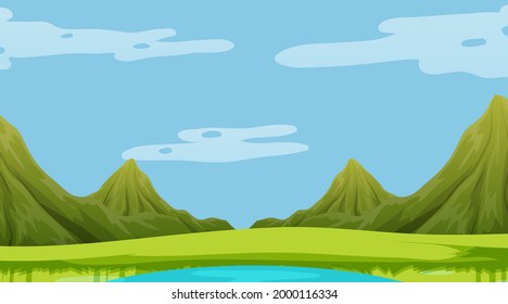 Meadow landscape with mountain background illustration