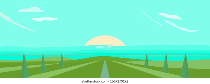Meadow landscape panorama vector illustration with abstract background pattern 