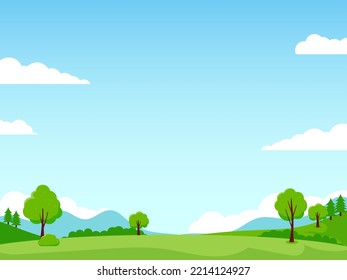 Meadow landscape vector with green grass and blue sky suitable for background or illustration