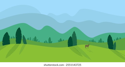 Ilustración vectorial del paisaje del prado, color verde