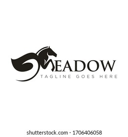 meadow logo, combination mark with  horse as letter m  vector