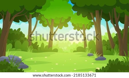 Meadow in the middle of the forest cartoon vector illustration