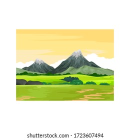 Meadow With Mountain Background Illustration