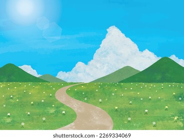 Meadow paths, mountains, and cumulonimbus clouds svg