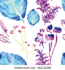 meadow plants vector watercolor vector pattern