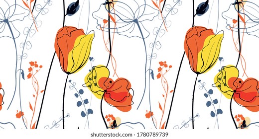 Meadow poppy flowers in the scandinavian style