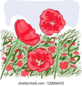 meadow with red flowers