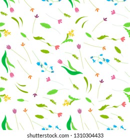 Meadow romantic colorful seamless pattern. Pink, blue, yellow flower, green flower stock vector illustration design element stock vector illustration for web, for print, for fabric print